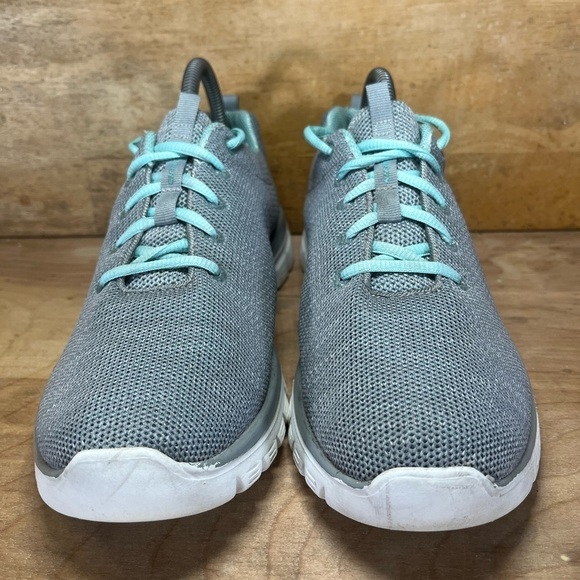 Skechers Memory Foam Knit Womens Size 9 Trainers Gray/Light Blue 12614 - Picture 2 of 8